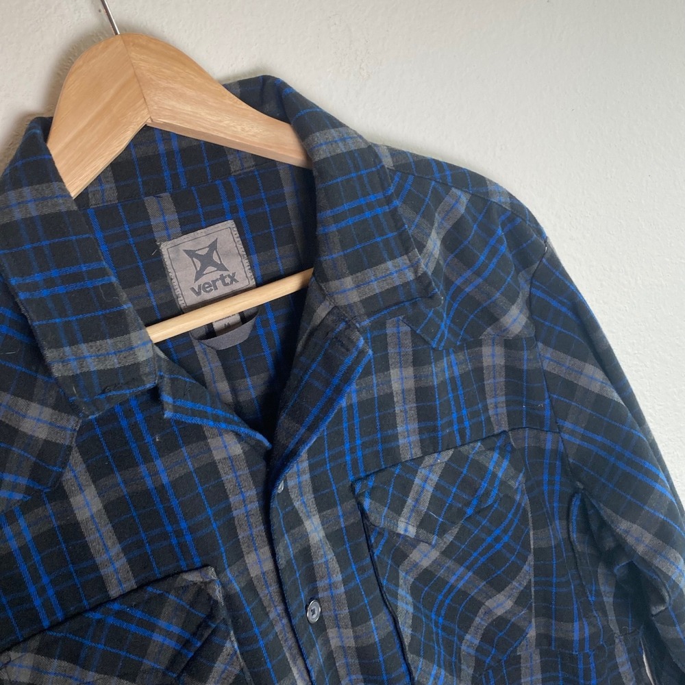 Vertx Shirt Mens M Blue Plaid VTX1501 Tactical Western Snap Front Long Sleeve